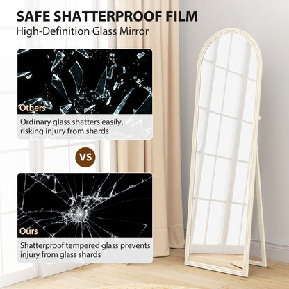 64" x 21" Full Length Mirror, Free Standing, Leaning or Wall, Arched Full Body Mirror with Faux Stone Frame, White