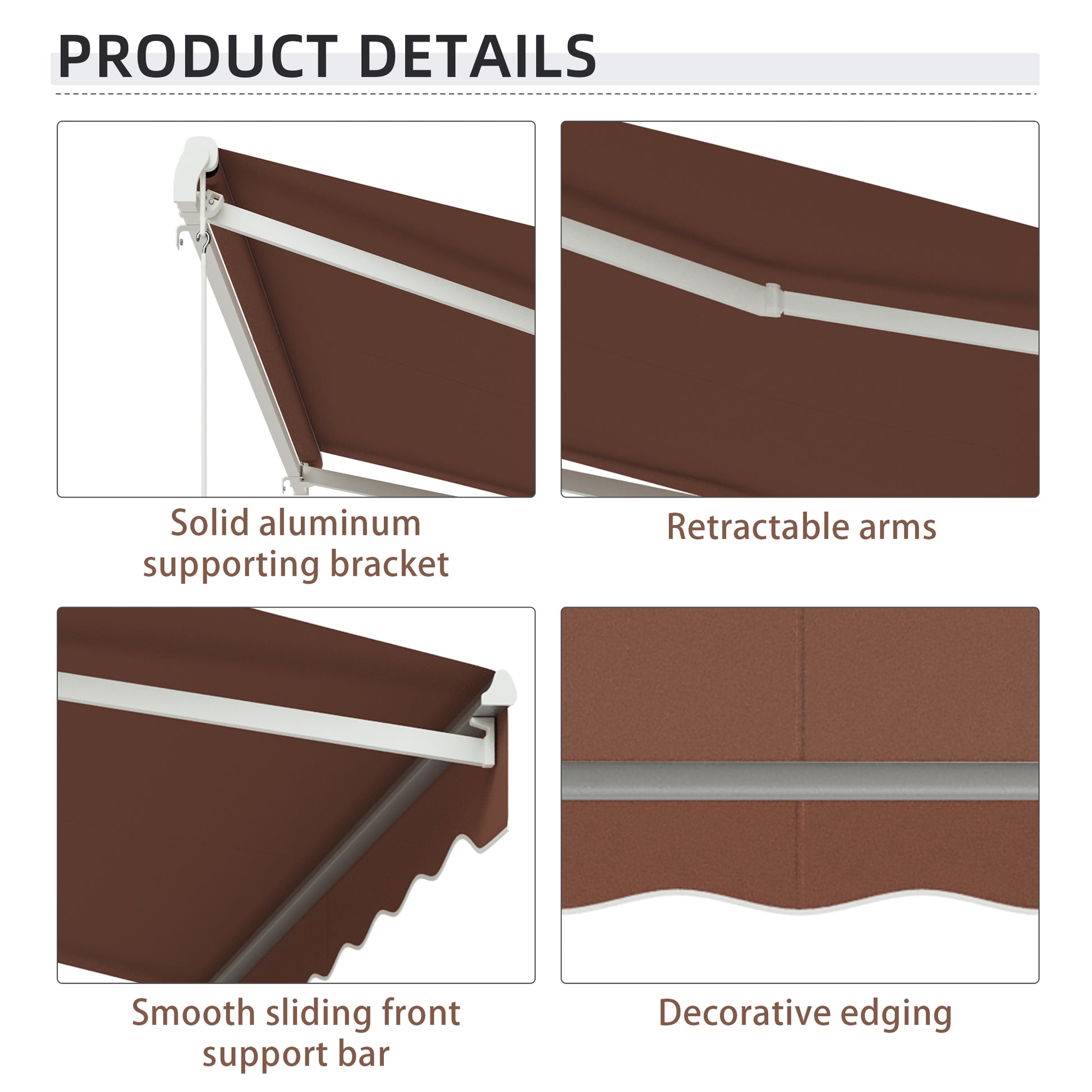 13' x 10' Electric Awning, Retractable Awning Sun Shade Shelter with Remote Controller, Manual Crank Handle and Aluminum Frame, for Deck, Balcony, Yard, Coffee
