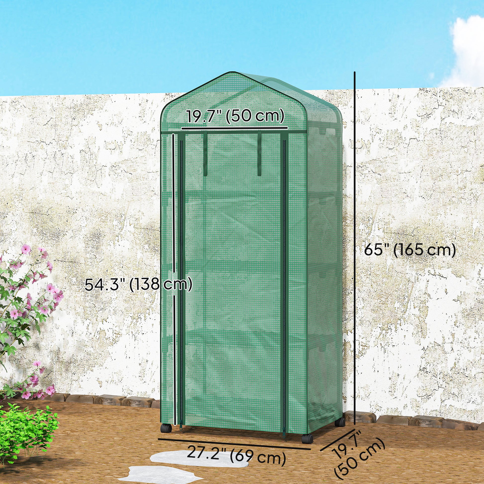 Portable Greenhouse, Outdoor Hot House Plant Flower Greenhouse with 4 Tier Shelves, PE Cover, Green