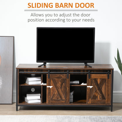 Industrial TV Stand for TVs up to 60", TV Console with Storage and 2 Sliding Barn Doors, Freestanding Entertainment Unit for Living Room, Bedroom, Brown