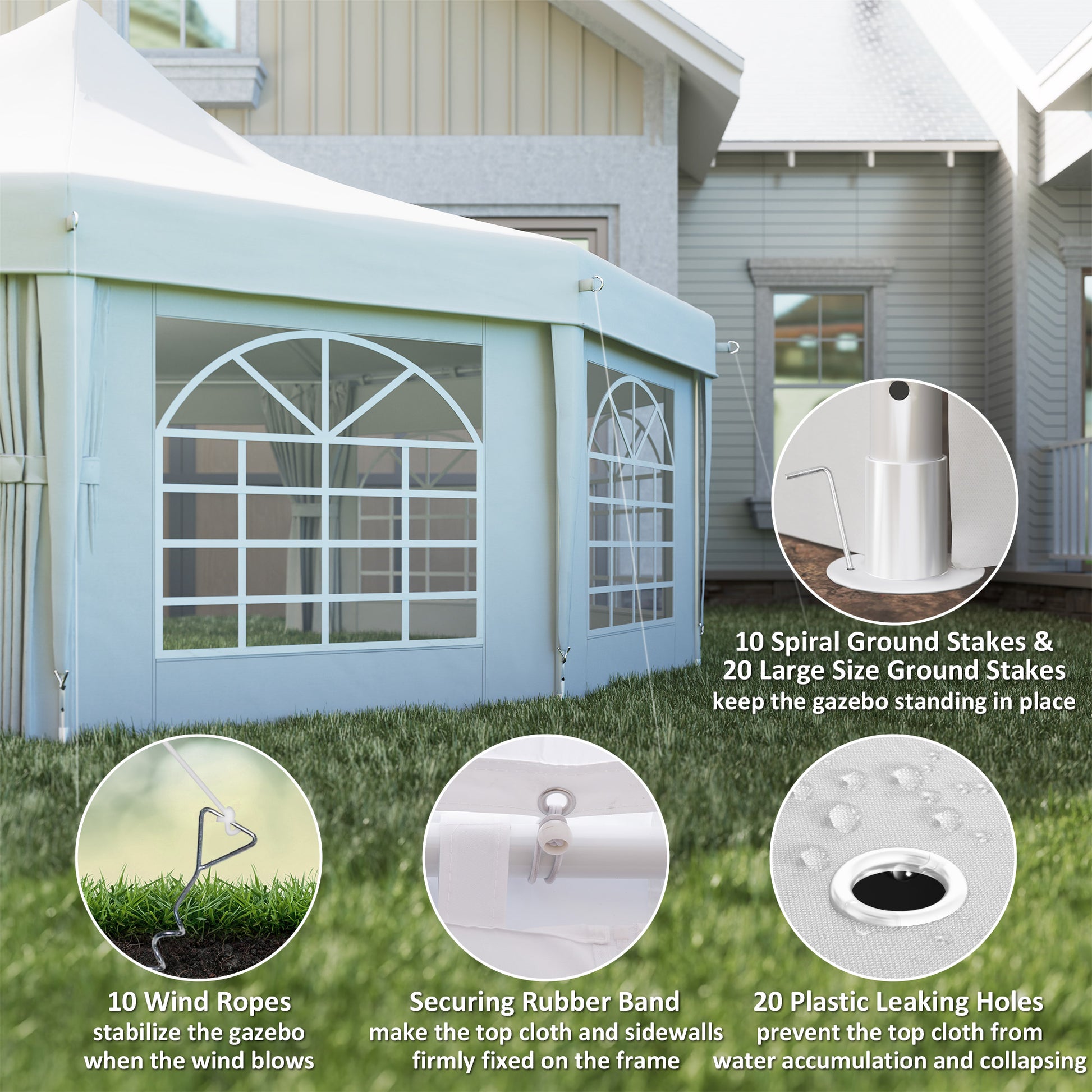 21' x 29' Wedding Event Party Tent, High Peak Decagonal Outdoor Gazebo Canopy with Removable Side Walls for Large Gatherings, White