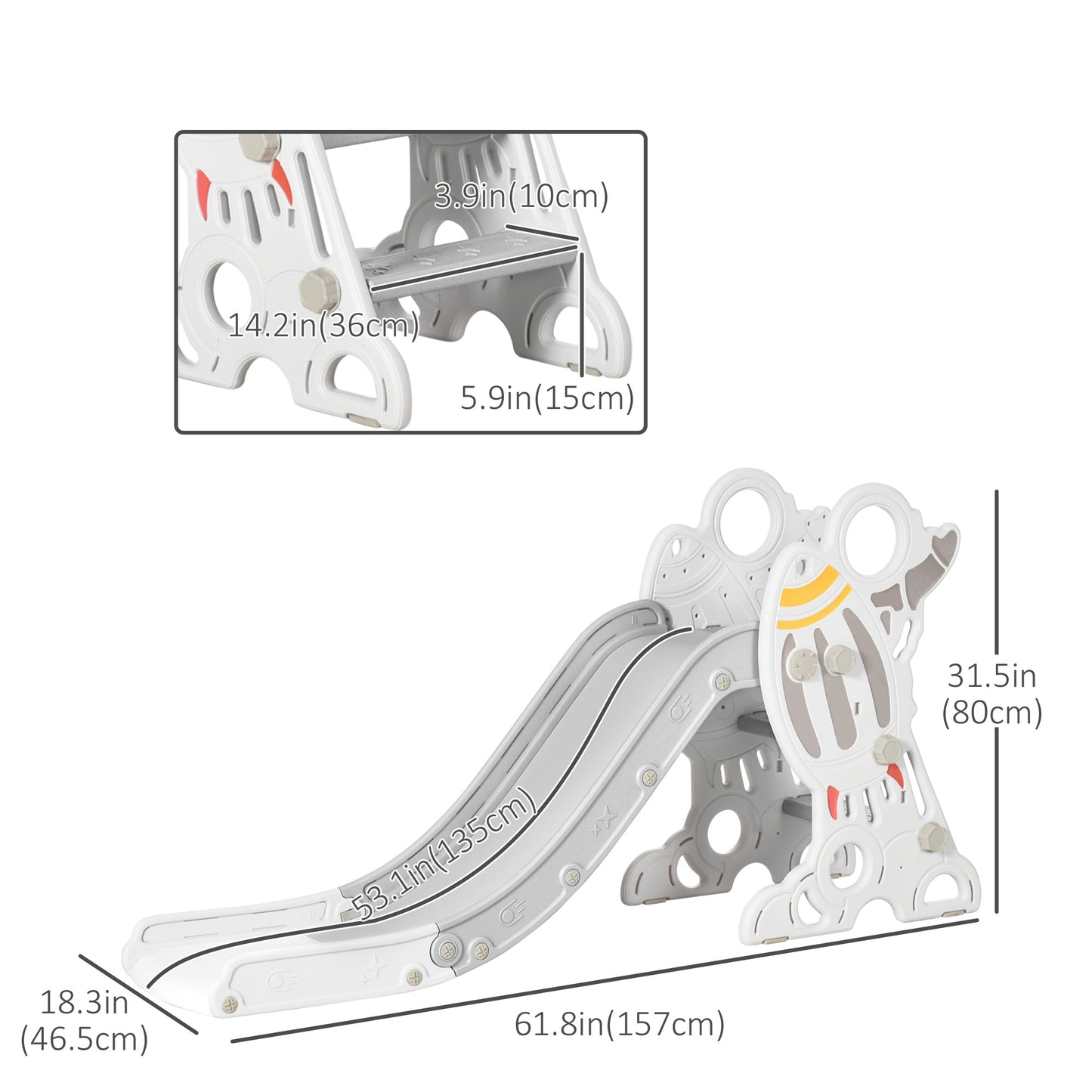 Qaba Toddler Slide Indoor for Kids 1.5-3 Years Old, Space Theme Climber Slide Playset, Grey