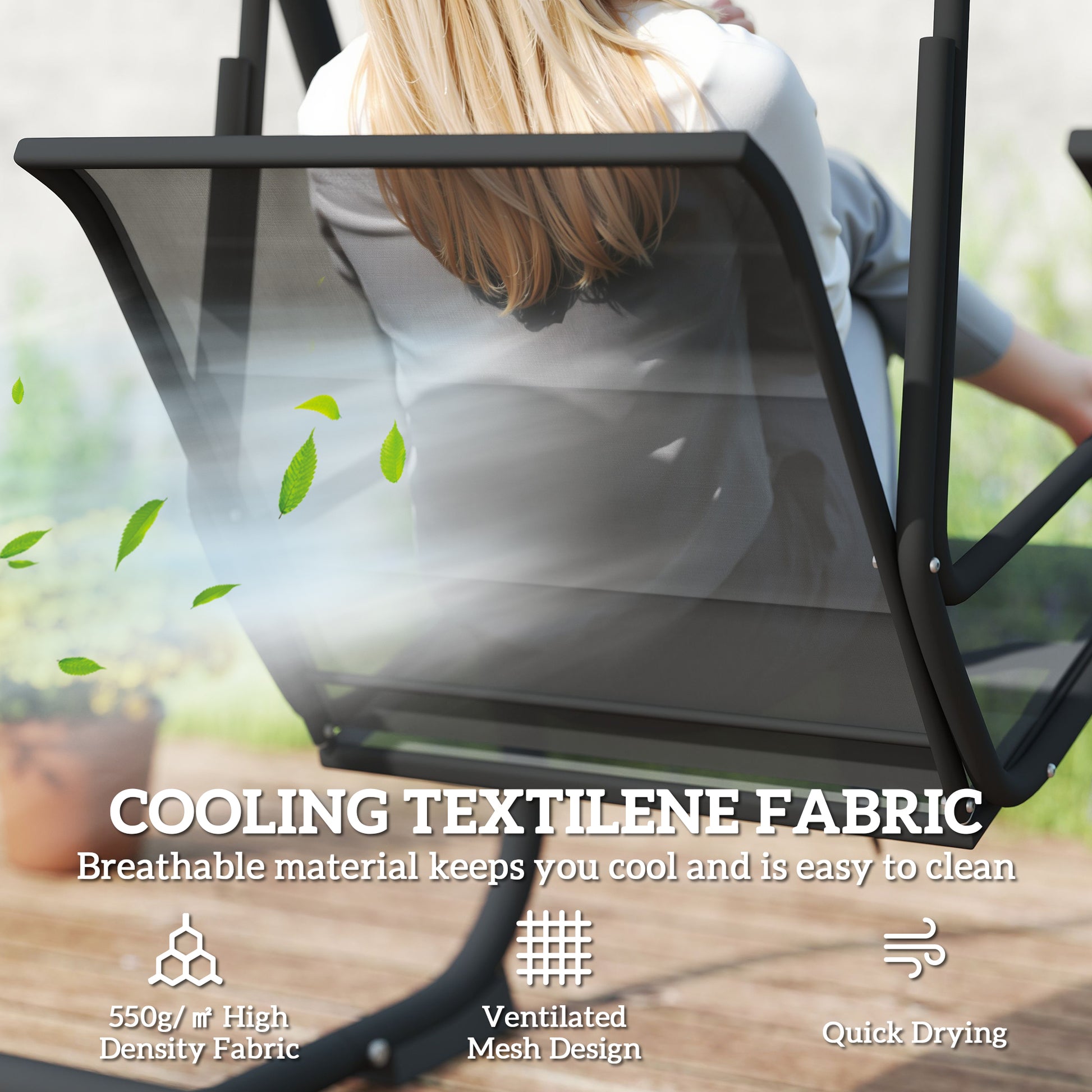 Patio Swing Chair w/Adjustable Canopy Outdoor Porch Swing Glider w/Dual Independent Seats 2-Seat Grey