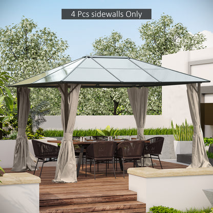 Gazebo Curtains, 10' x 12' Universal Replacement Privacy Curtain, 4-Panels Sidewall with Hooks/C-Rings, Beige