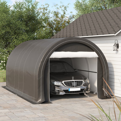 10' x 16' Heavy Duty Portable Carport Tent with Zippered Door, PE Cover for Car, Boat, Motorcycle, Bike, Grey