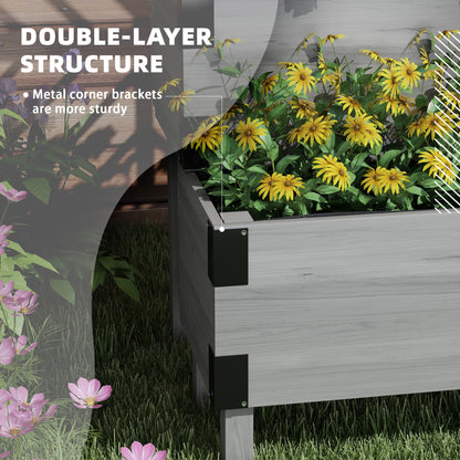 Raised Garden Bed with Trellis, 2 Tier Wooden Elevated Planter Box for Vegetables, Flowers, Herbs, Grey