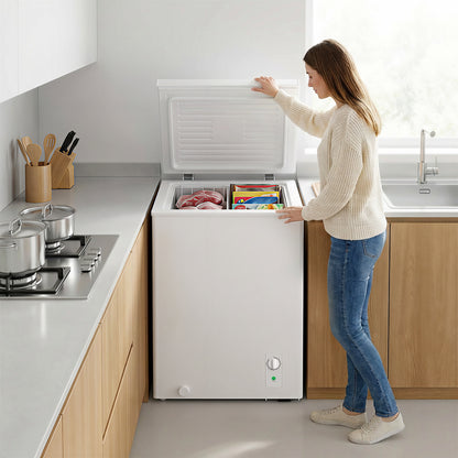 Mini Freezer, 3.5 Cu.Ft Chest Freezer with 5-Setting Adjustable Thermostat, Wire Basket, Quiet Operation, White
