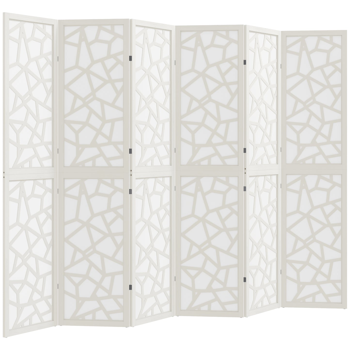 6 Panel Room Divider, 5.6 FT Lightweight Folding Privacy Screen with Geometric Pattern for Living Room, Bedroom, White