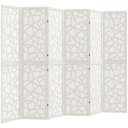6 Panel Room Divider, 5.6 FT Lightweight Folding Privacy Screen with Geometric Pattern for Living Room, Bedroom, White