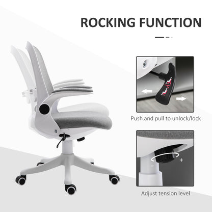 360° Swivel Office Chair Task Chair, Breathable Fabric Computer Chair with Flip-up Arms and Adjustable Height, Grey