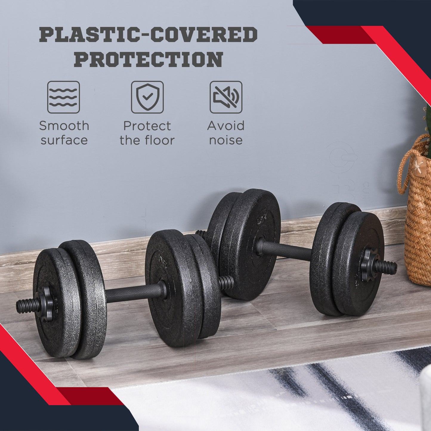 Soozier Adjustable 2 x 22lbs Weight Dumbbell Set for Weight Fitness Training Exercise Fitness Home Gym Equipment, Black (Pair)
