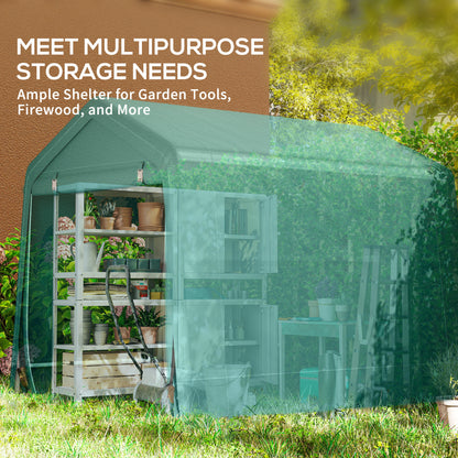 7.9' x 6.6' Garden Storage Tent, Patio Storage Shelter w/ Metal Frame and Double Zipper Doors, Green