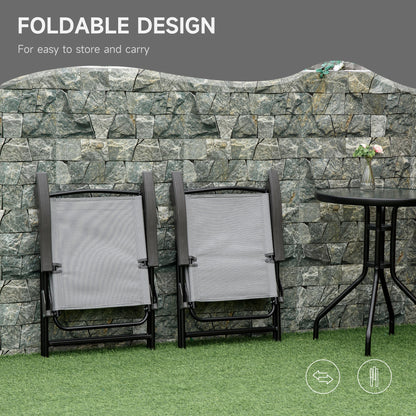 Folding Outdoor Bistro Set, Patio Table and Chairs with Reclining Backrest and Round Dining Table, Grey