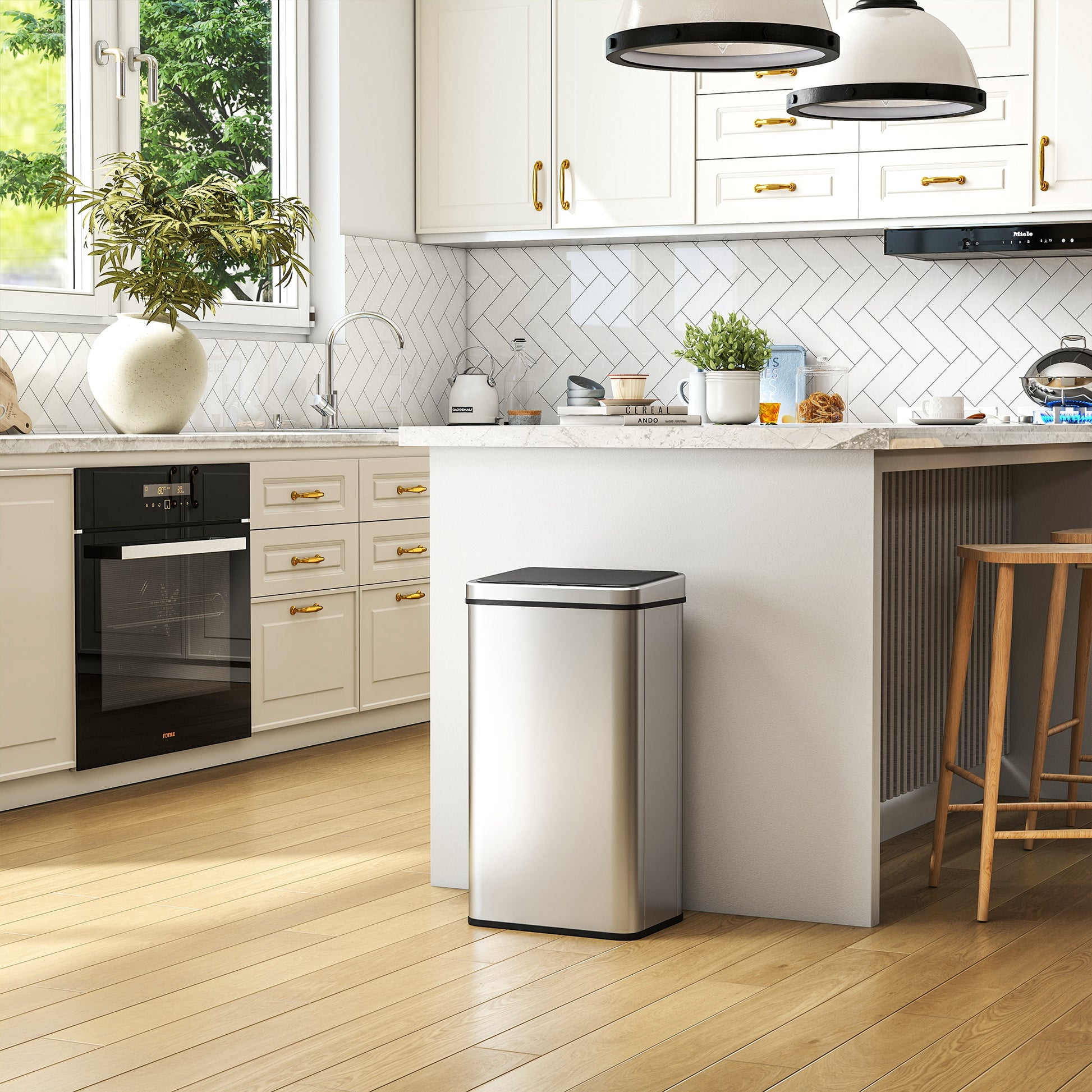 13.2 Gallon Automatic Garbage Can with Soft-Close Lid, Touchless Trash Can with Fingerprint Resistant Stainless Steel