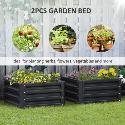 2' x 2' x 1' 2-Pieces Raised Garden Bed with Galvanised Steel Frame for Vegetables, Flowers, Herbs, Grey