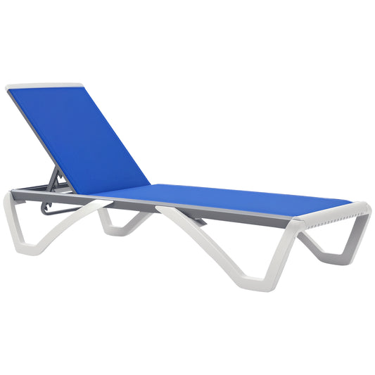 Outdoor Chaise Lounge Chair, Patio Aluminum Tanning Chair with 5-Level Adjustable Back, Portable Wheels, Breathable Mesh Fabric, for Pool, Deck, Garden, Blue