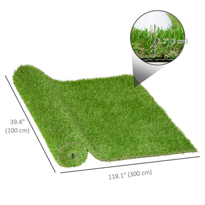 Artificial Grass 10' x 3' (30 Square Feet), Fake Grass Turf with UV Protection, Drain Holes for Rain, Green