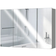 35" x 24" Wall Mounted Mirror Cabinet, Bathroom Medicine Cabinet with Mirror, 3 Doors and Adjustable Shelves, Grey