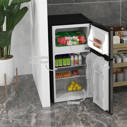 3.2 Cu Ft Compact Refrigerator, Mini Fridge with Freezer, Adjustable Shelves and Reversible Doors for Bedroom, Silver