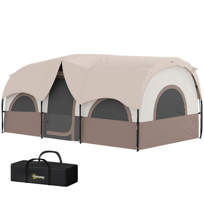 4-6 Person Camping Tent, 3 Room Cabin Tent, 3000mm Waterproof and UPF30+ with Sewn in Groundsheet and Carry Bag, Khaki