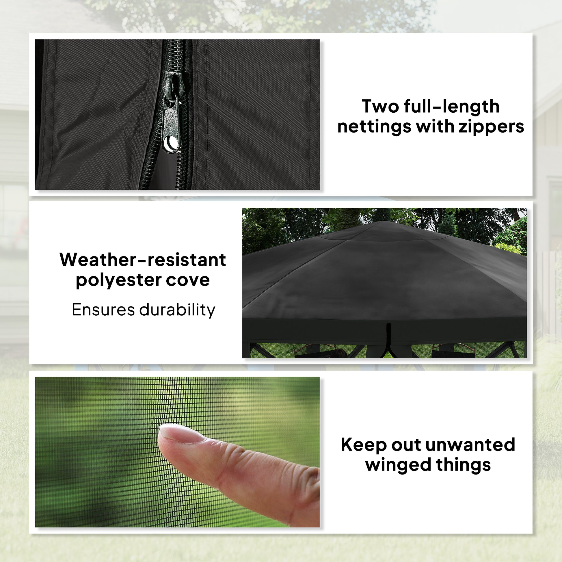 12' x 12' Hexagon Automatic Pop Up Screen Tents, Camping Shelter w/ Mesh Sidewalls and Carry Bag Black