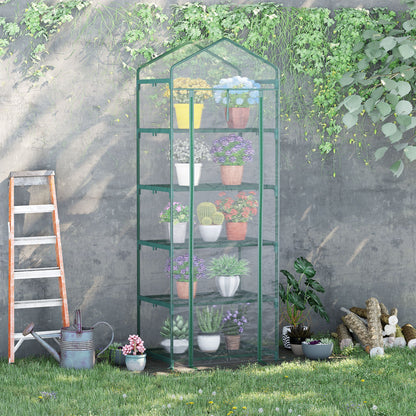 5 Tier Mini Greenhouse, Portable Outdoor Flower Stand with Shelf Clips, Indoor Greenhouse with Steel Frame, Transparent, 27.25" x 19.25" x 76", Clear