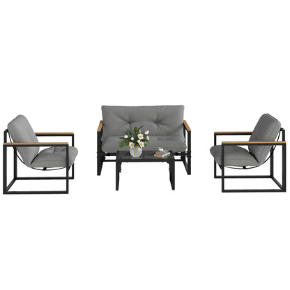 4 Piece Patio Furniture Set, Outdoor Loveseat Sofa Set with Thick Cushions and Coffee Table, Light Grey