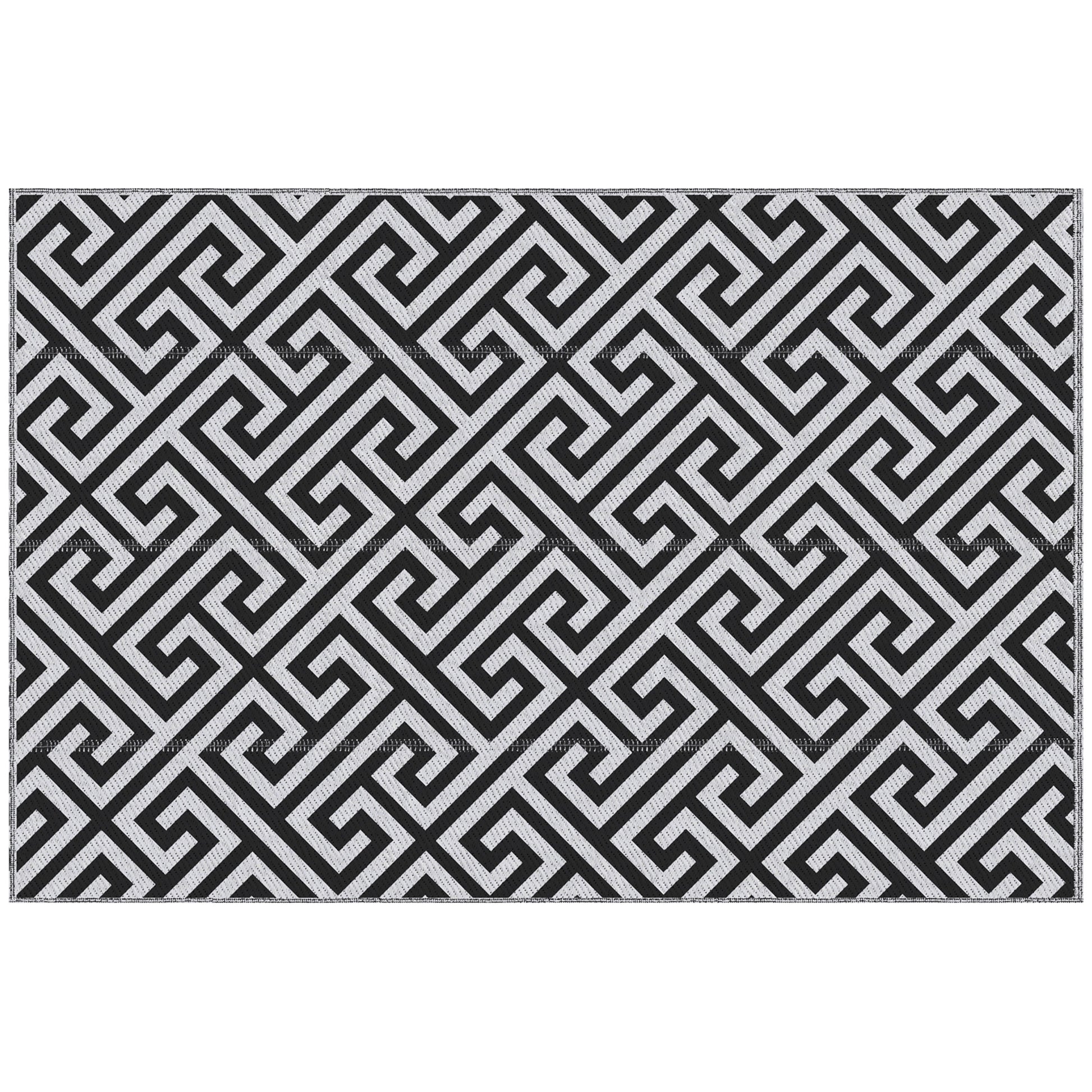 Reversible Outdoor RV Rug, Patio Floor Mat, 5' x 8' Plastic Straw Rug for Backyard, Deck, Beach, Camping, Black & White