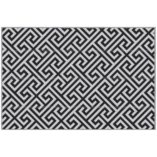Reversible Outdoor RV Rug, Patio Floor Mat, 5' x 8' Plastic Straw Rug for Backyard, Deck, Beach, Camping, Black & White