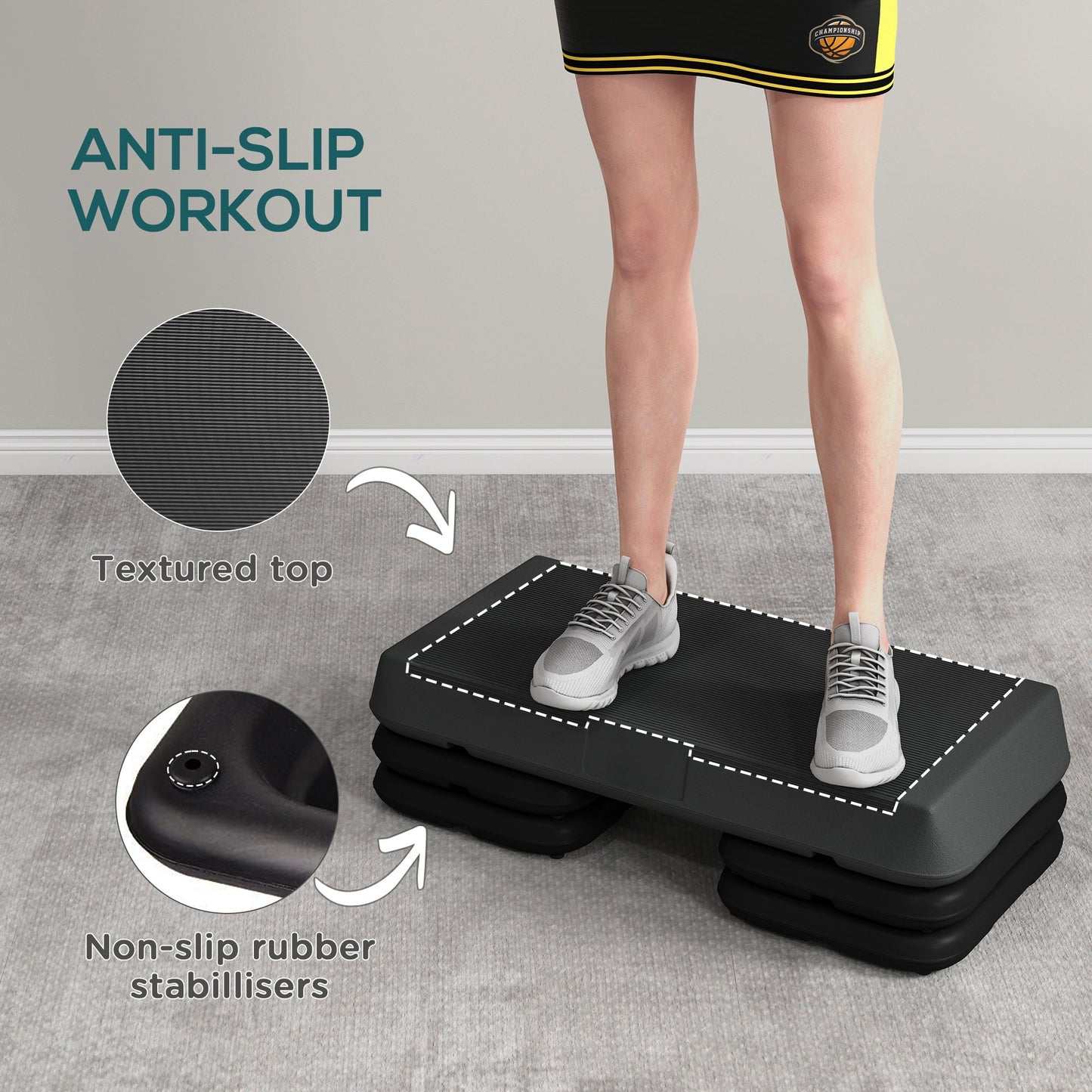 Soozier Adjustable Aerobic Stepper, 3-Level with Risers 4", 6", 8" Exercise Step Platform for Home Gym Fitness Workout, 330lbs Weight Capacity, Grey