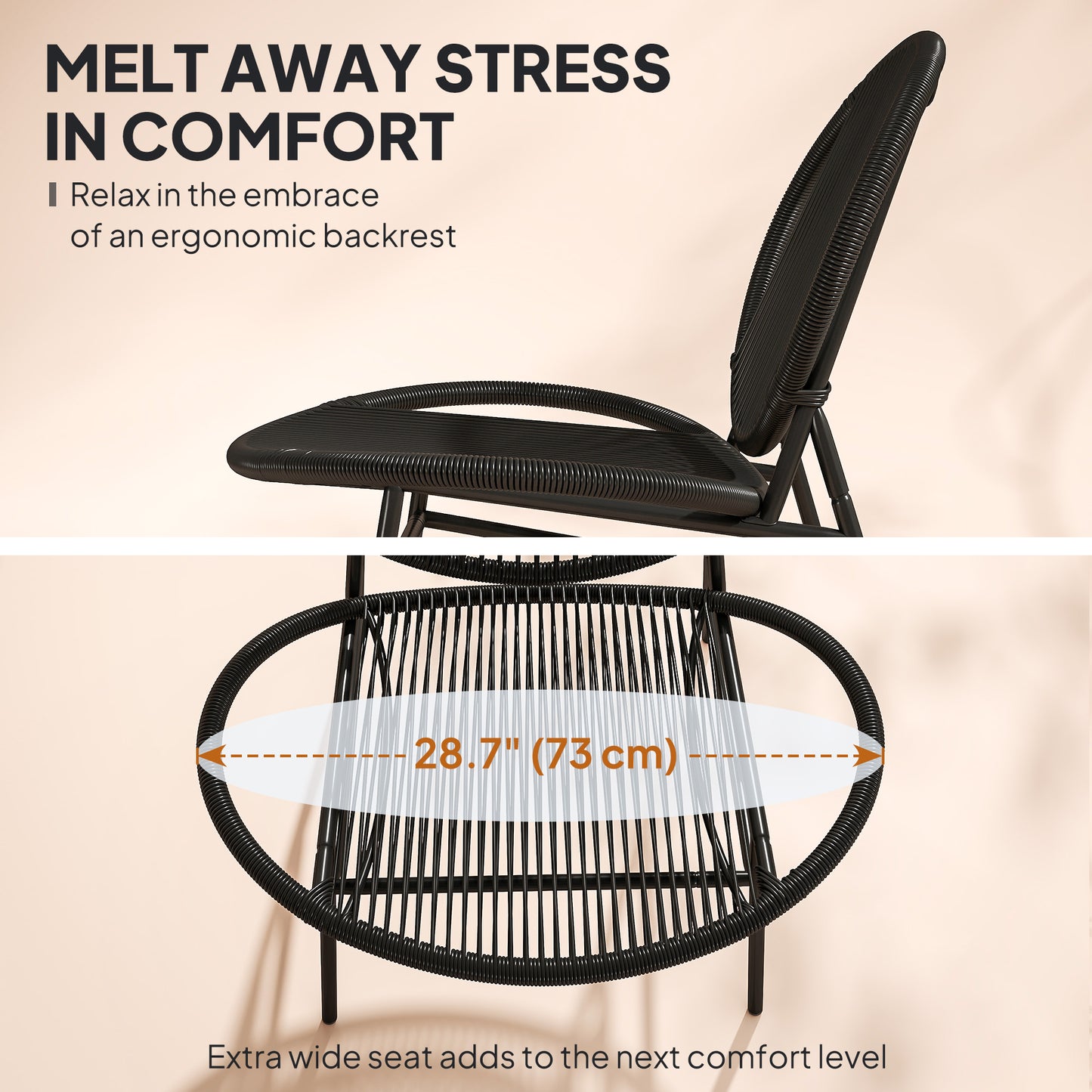 Rattan Bistro Set, 3 Pieces Wicker Patio Furniture Set, Acapulco Chairs and Steel Table for Porch, Balcony, Black
