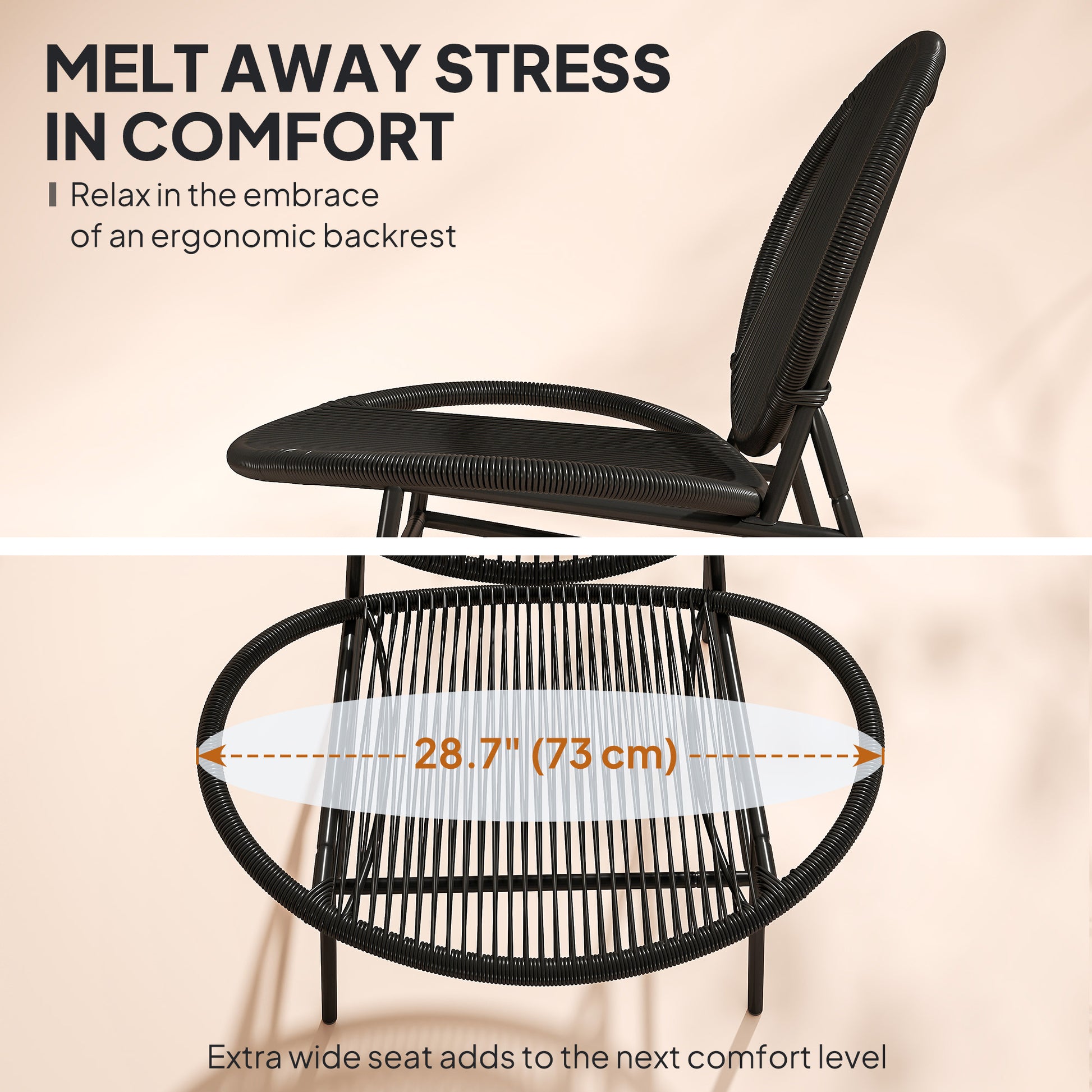 Rattan Bistro Set, 3 Pieces Wicker Patio Furniture Set, Acapulco Chairs and Steel Table for Porch, Balcony, Black