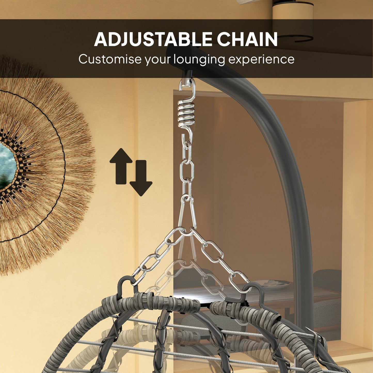 Hanging Egg Chair with Stand, Foldable Wicker Rattan Swing Chair with Thick Cushion, Headrest, Light Grey