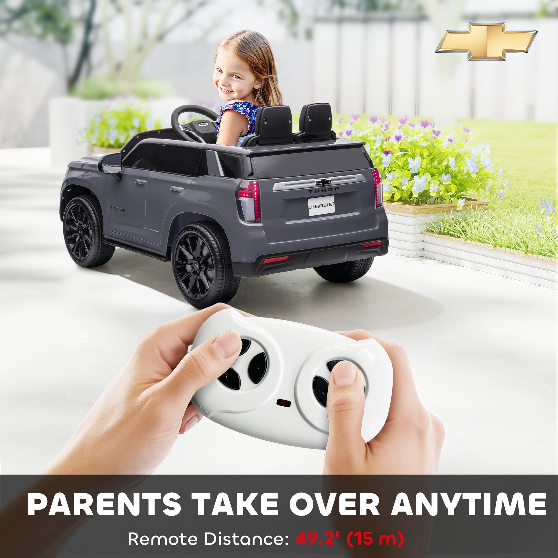 Aosom 12V Licensed Chevrolet TAHOE Ride On Car with Remote Control for 3-6 Years Old, Grey