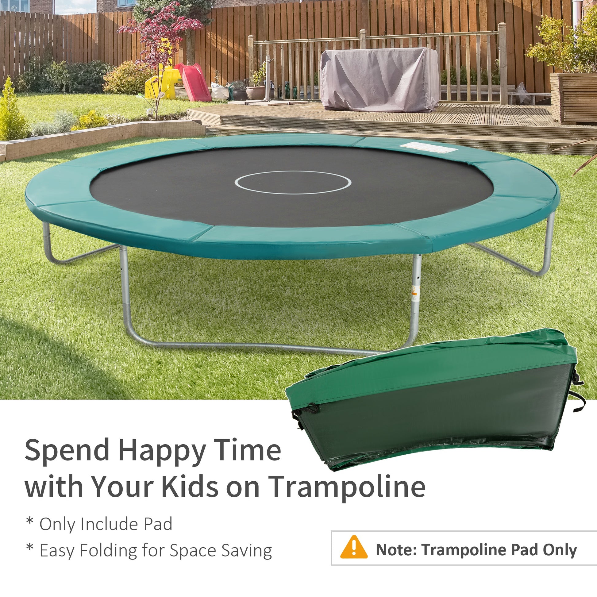 Soozier Trampoline Pad, 14FT Replacement Trampoline Safety Pad Mat Spring Cover, Water-Resistant, UV-Resistant, Tear-Resistant, No Holes for Pole, Green