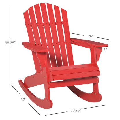 Wooden Adirondack Rocking Muskoka Chair with Slatted Wooden Design, Fanned Back and Classic Rustic Style, Red