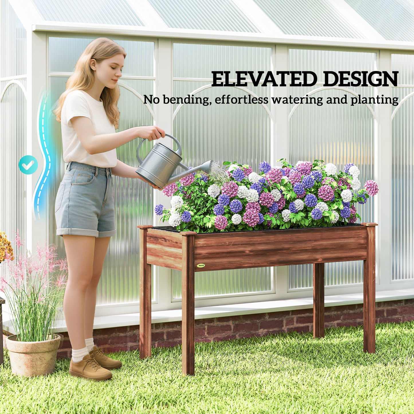 48" x 22" x 30" Wooden Patio Raised Garden Bed Planter, Elevated Planter Box with Legs, Carbonized