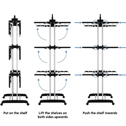 Foldable Clothes Drying Rack, 4-Tier Steel Laundry Rack for Drying Clothes with 2 Side Wings and 4 Castors, Indoor and Outdoor Use, Black