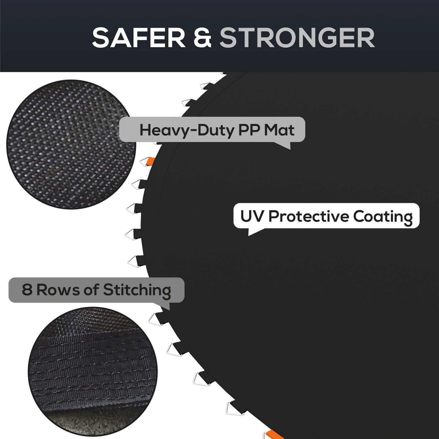 Soozier Trampoline Mat Replacement with Spring Pull Tool and 72 V-Hooks, Fits 12ft Trampoline, Using 5.5" Springs, Black
