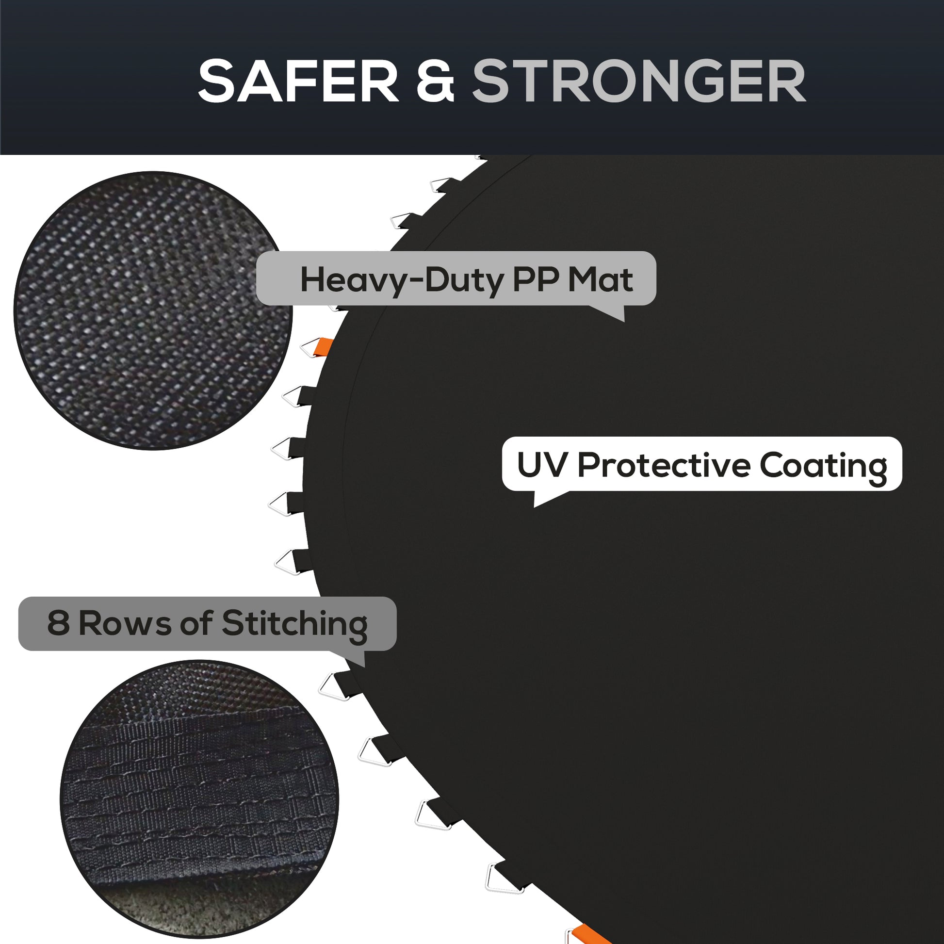 Soozier Trampoline Mat Replacement with Spring Pull Tool and 72 V-Hooks, Fits 12ft Trampoline, Using 5.5" Springs, Black