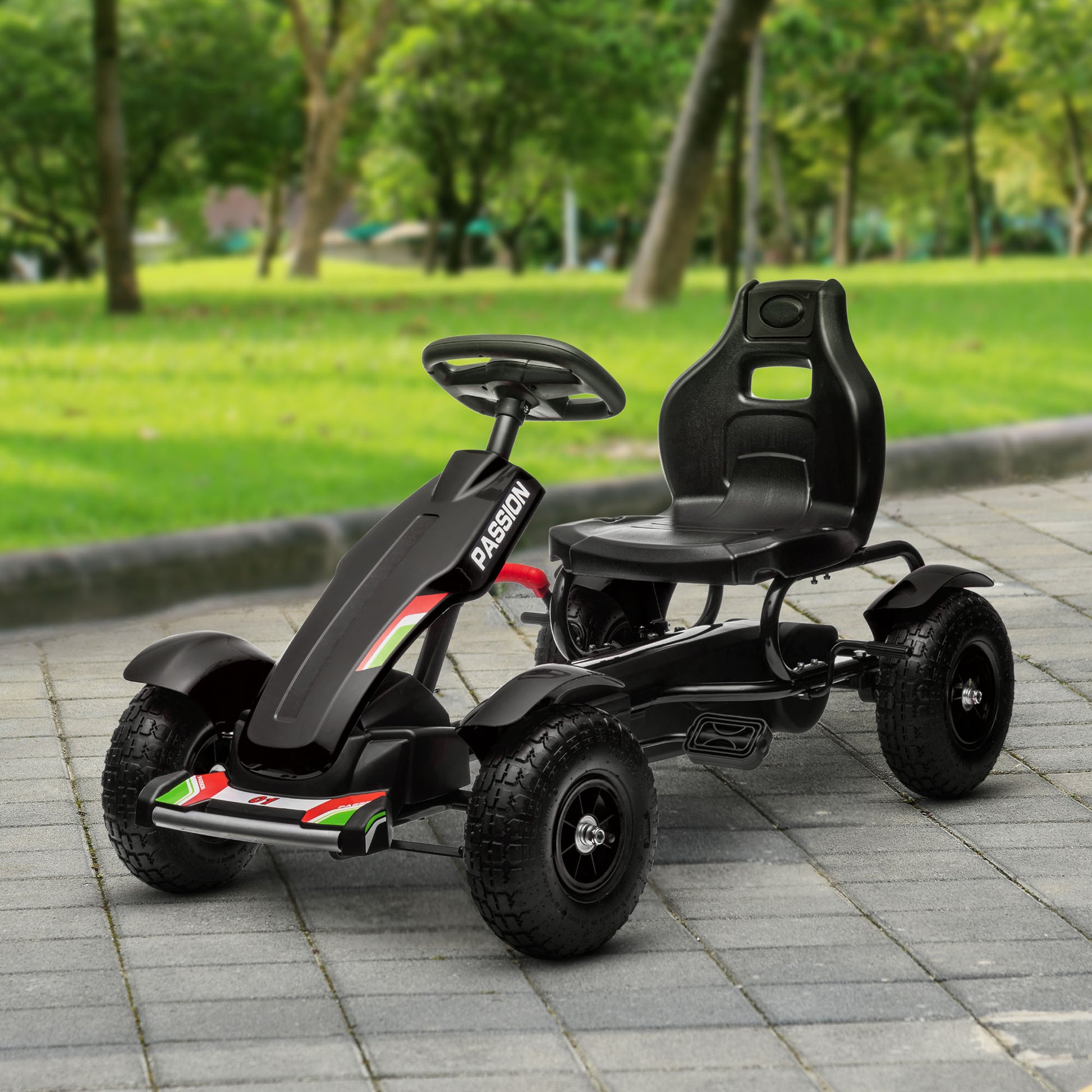 Aosom Pedal Go Kart for Kids, Pedal Car with Adjustable Bucket, Handbrake, 4 Rubber Wheels Powered Ride, Black
