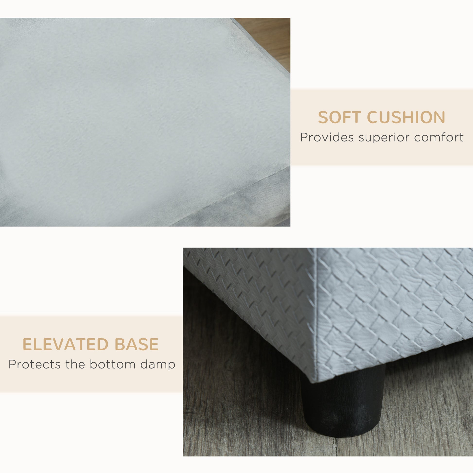 Pet Sofa Dog Couch Chaise Lounge Pet Bed with Storage Function Small Sized Dog Various Cat Sponge Cushioned Bed Lounge, Light Grey