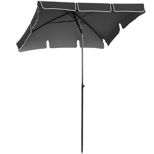 6.5x4ft Rectangle Patio Umbrella Aluminum Tilt Adjustable Garden Parasol Sun Shade Outdoor Canopy Grey
