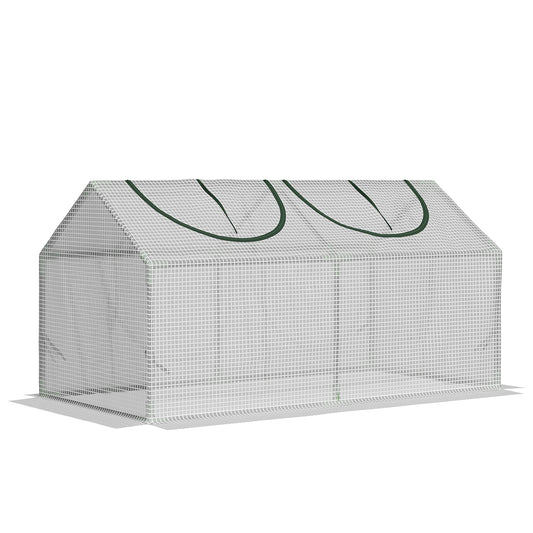 47" x 24" x 24" Portable Mini Tunnel Greenhouse Garden Planting Outdoor Flower Warm House Box with 2 Windows Steel Frame PE Cover, White