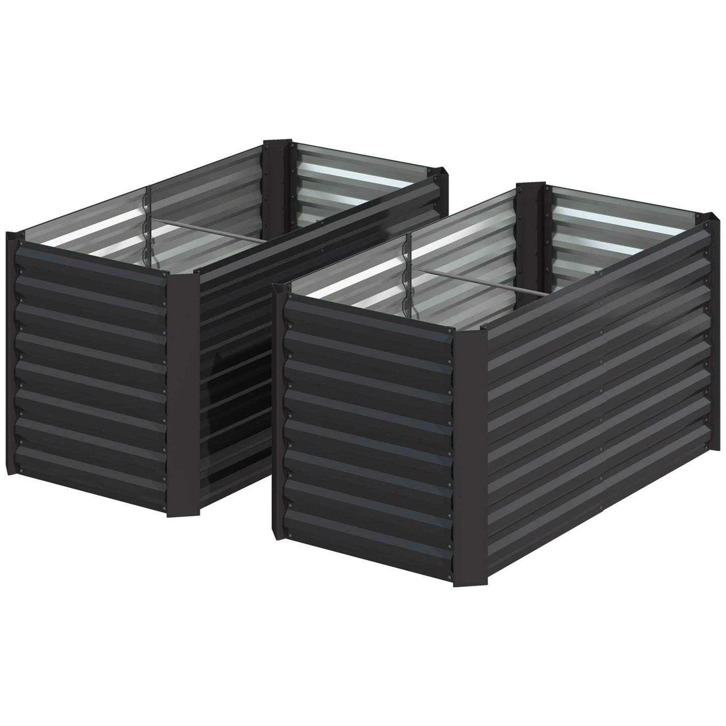 Set of 2 Galvanized Metal Planters for Outdoor Plants, 4' x 2' x 2' Raised Garden Bed, Dark Grey