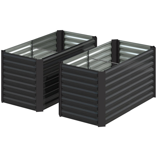 Set of 2 Galvanized Metal Planters for Outdoor Plants, 4' x 2' x 2' Raised Garden Bed, Dark Grey