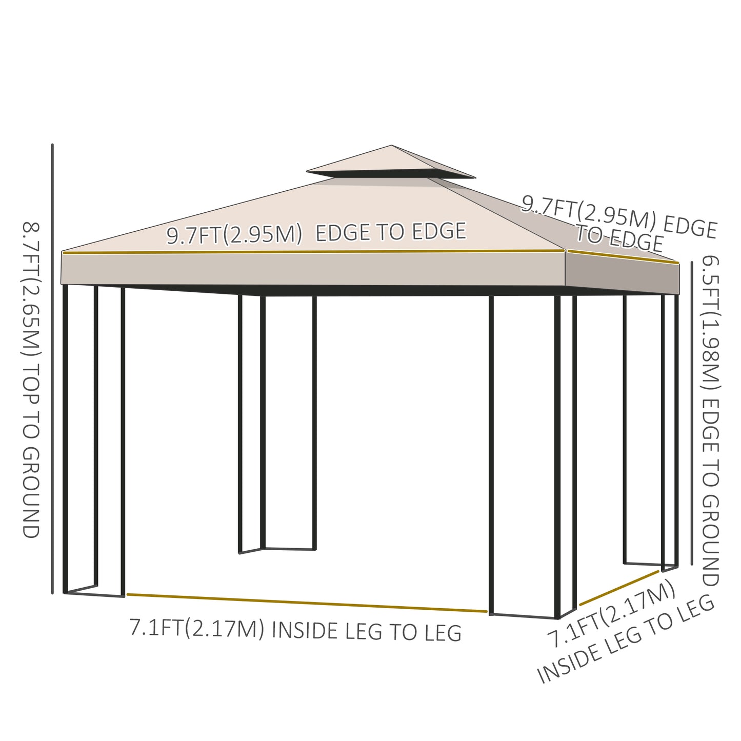 10' x 10' Patio Gazebo Outdoor, Canopy Shelter with Double-tier Roof, Pavilion Sidewalls for Garden Events, Cream White