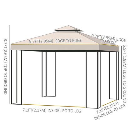 10' x 10' Patio Gazebo Outdoor, Canopy Shelter with Double-tier Roof, Pavilion Sidewalls for Garden Events, Cream White