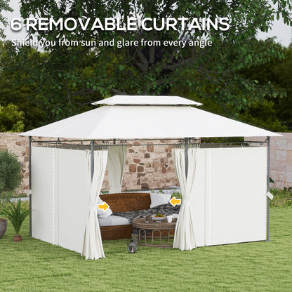 10' x 13' Double Roof Patio Gazebo, Outdoor Gazebo with Curtains, for Garden, Lawn, Backyard and Deck, Cream White