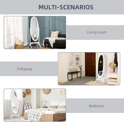 Floor Standing Mirror Full Length Mirror with Adjustable Angle Oval Frame for Dressing Room Bedroom Living Room White